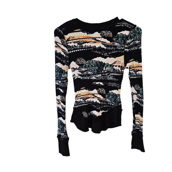 Free People Rally Ribbed Henley Landscape Print Thermal Top - Picture 3 of 8